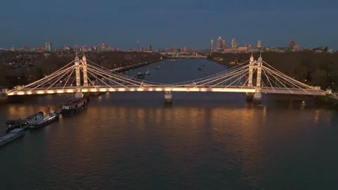 Albert Bridge and Thames River - in Battersea, London, UK, on 31.03.2025 Stock Footage 305548014