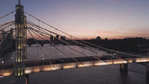 Albert Bridge and Thames River - in Battersea, London, UK, on 31.03.2025 Stock Footage 305548215