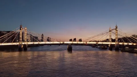 Albert Bridge and Thames River - in Battersea, London, UK, on 31.03.2025 Stock Footage 305548216