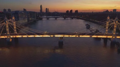Albert Bridge and Thames River - in Battersea, London, UK, on 31.03.2025 Stock Footage 305548302