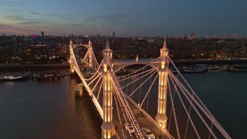 Albert Bridge and Thames River - in Battersea, London, UK, on 31.03.2025 Stock Footage 305548456