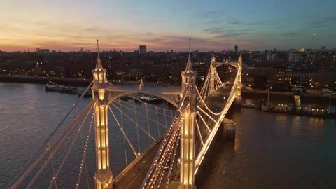 Albert Bridge and Thames River - in Battersea, London, UK, on 31.03.2025 Stock Footage 305548562