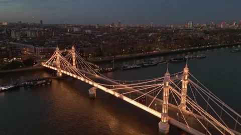 Albert Bridge and Thames River - in Battersea, London, UK, on 31.03.2025 Stock Footage 305548582