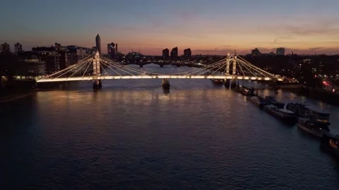 Albert Bridge and Thames River - in Battersea, London, UK, on 31.03.2025 Stock Footage 305548587
