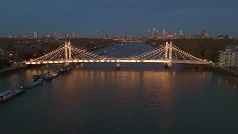 Albert Bridge and Thames River - in Battersea, London, UK, on 31.03.2025 Stock Footage 305548608
