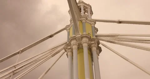 Albert Bridge tower cables connected point and columns in London Stock Footage 338018112