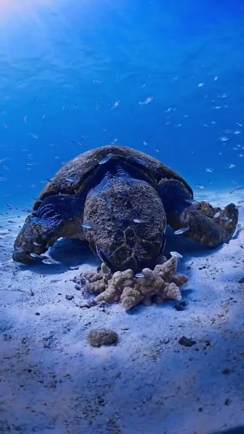 Albert The Curious Loggerhead Turtle, Coral Bay, Western Australia, Australia -  Stock Footage 234068699