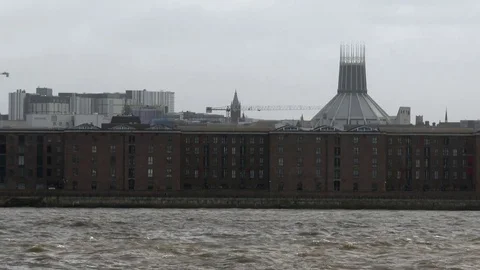 Albert Dock &amp; Cathedral Stock Footage 79973731