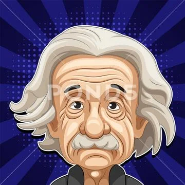 Albert Einstein cartoon character on retro comic background ...