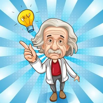 Albert Einstein cartoon character on retro comic background Stock Illustration