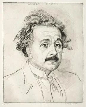Albert Einstein. Emil Orlik (Czech, 1870-1932). Drypoint and roulette; Illustrazione stock