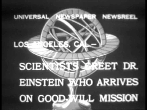Albert Einstein is greeted by scientists in Los Angeles, California in 1933. Stock Footage 83221139