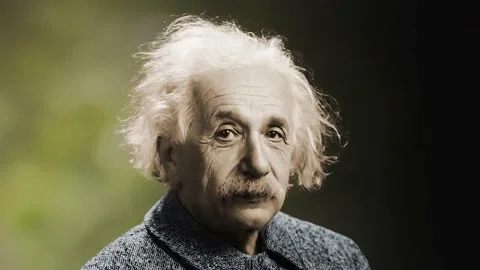 Albert Einstein High Resolution Colored 3D Photo Animation with Formula Backgrou Stock Footage 145357744