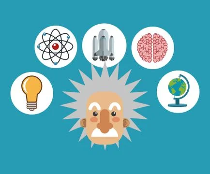 Albert einstein with science related icons image Stock Illustration