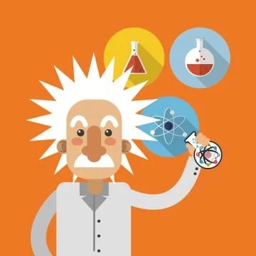 Albert einstein with science related icons image Stock Illustration