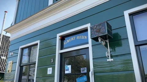 Albert Heijn store in Zaanse Schans, the oldest AH in the Netherlands. Stock Footage 281848231