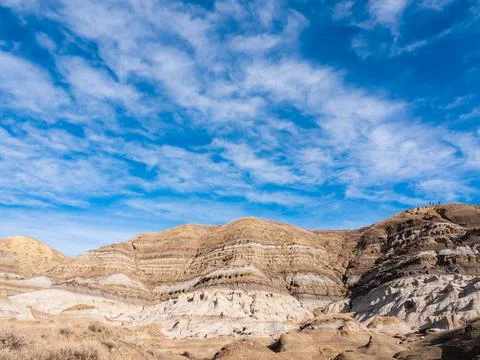 Alberta in blue sky cirrus clouds. panoramic view tourism in Canada. majestic Stock Photos