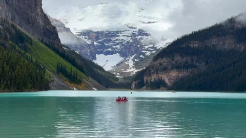 Alberta, Canada - 06 13 2026: Beautiful view on the Lake Louise in Banff Stock Footage 341384978