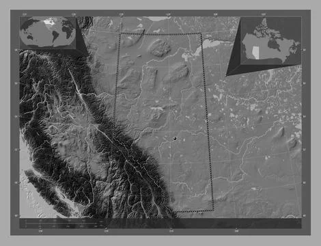 Alberta, Canada. Bilevel elevation map with lakes and rivers Stock Illustration