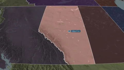 Alberta, Canada. Colored and bumped map of the administrative division Stock Illustration
