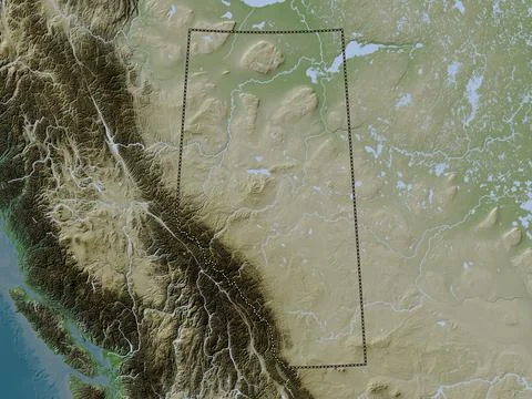 Alberta, Canada. Elevation map colored in wiki style with lakes and rivers Stock Illustration