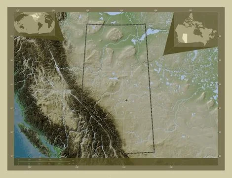 Alberta, Canada. Elevation map colored in wiki style with lakes and rivers Stock Illustration