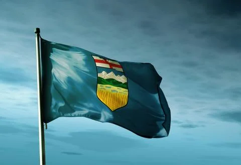 Alberta (canada) flag waving in the evening Stock Illustration