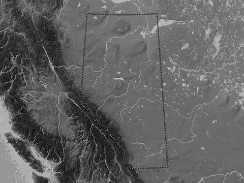 Alberta, Canada. Grayscale elevation map with lakes and rivers Stock Illustration