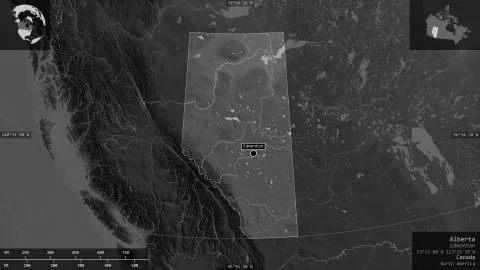 Alberta, Canada. Grayscaled map with lakes and rivers Stock Illustration