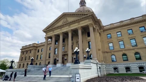 The Alberta Legislature Building, captured from a low angle, showcases Stock Footage 309974640