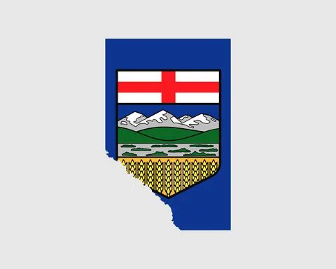 Alberta Map Flag. Map of Alberta, Canada with the territory flag of Alberta Stock Illustration