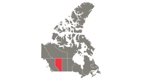 Alberta province blinking red highlighted in map of Canada Stock Footage 156379701