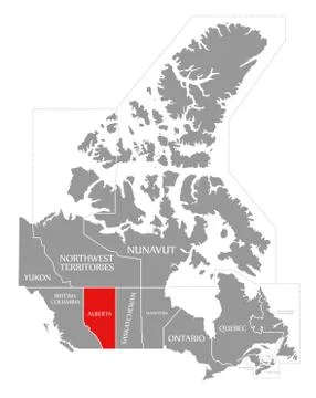 Alberta red highlighted in map of Canada Stock Illustration