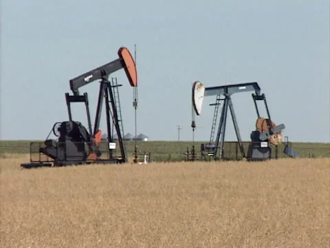 Alberta two oil wells Stock Footage 142198056