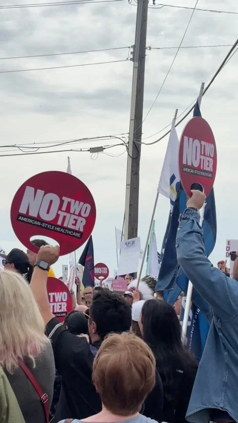 Albertans protesting two-tier American style healthcare Stock Footage 336105784