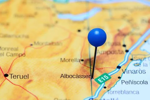 Albocasser pinned on a map of Spain Foto stock