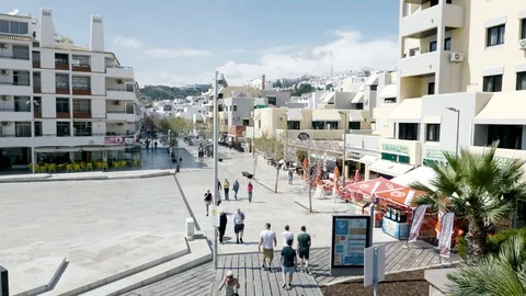 Albufeira beach front restaurants Stock Footage 123398822