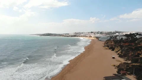 Albufeira sand beach by the Atlantic Ocean. Paradisiac holidays destination Vídeo Stock 144065189