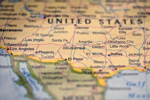 Albuquerque Highlighted on World Map  Soft Blur Travel Photography with Cit.. Stock Photos