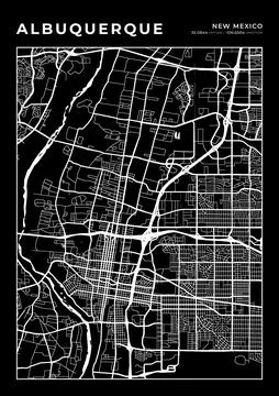 Albuquerque Map Wall Art Frame, Cartography Map Print, City Layout Map Stock Illustration