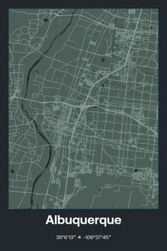 Albuquerque, New Mexico - vector map of city in Dark gray, Gray, Green, gray-gre Stockillustratie