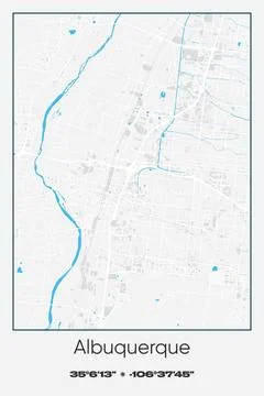 Albuquerque, New Mexico - vector map of city in Gray, white, blue colors Stock Illustration