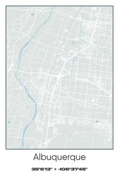Albuquerque, New Mexico - vector map of city in Gray, white, green, blue colors Stock Illustration