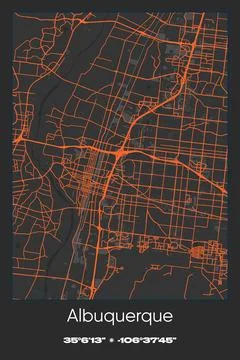 Albuquerque, New Mexico - vector map of city in Gray, Black, Orange colors Stock Illustration