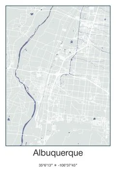 Albuquerque, New Mexico - vector map of city in Gray, Blue, Green, White colors Stock Illustration