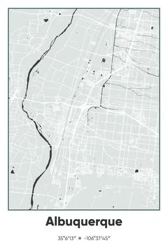 Albuquerque, New Mexico - vector map of city in Gray, Black, White colors Stock Illustration