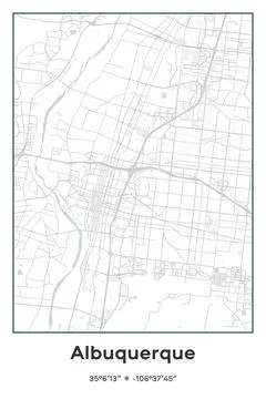 Albuquerque, New Mexico - vector map of city in Pastel, Gray, White, Green color Stock Illustration