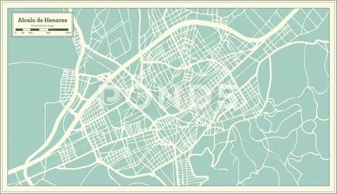Alcala de Henares Spain City Map in Retro Style. Outline Map. Stock Illustration