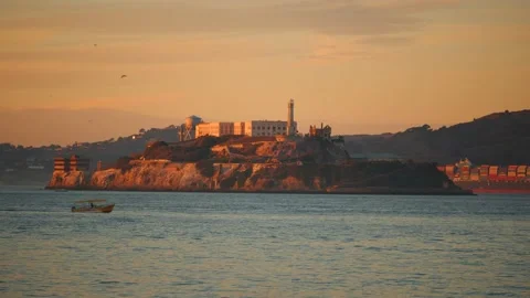 Alcatraz Boat During Sunset Stock Footage 144295080
