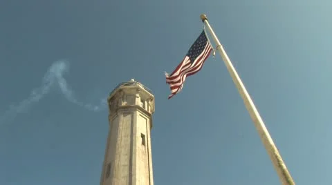 Alcatraz Flag and Lighthouse Stock-Footage 8851178